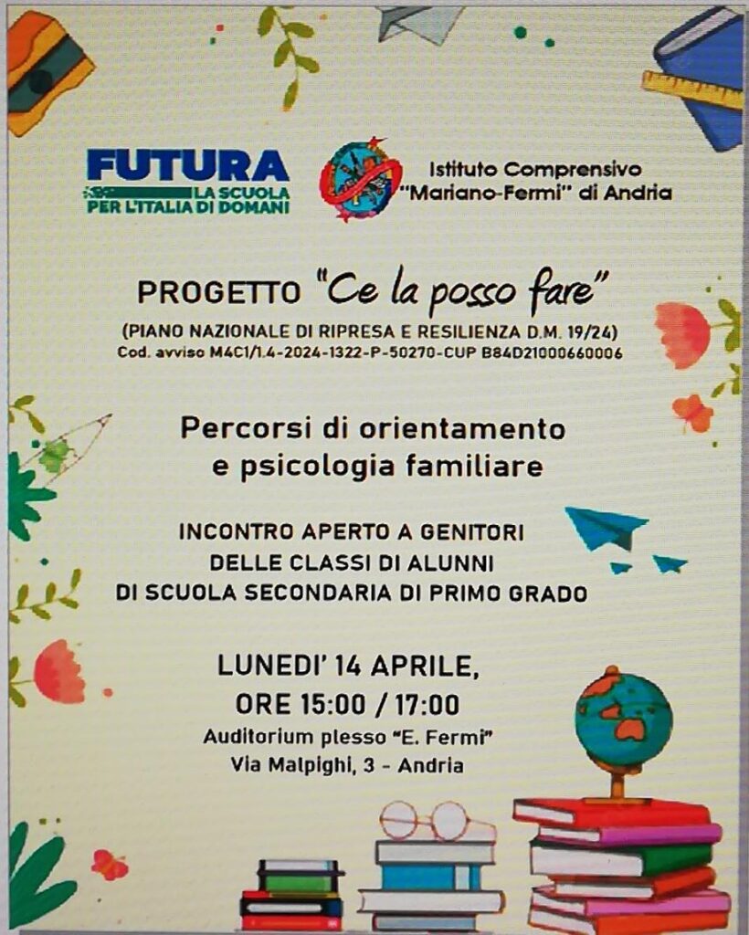 Incontro formativo per genitori progetto "Ce la posso fare"